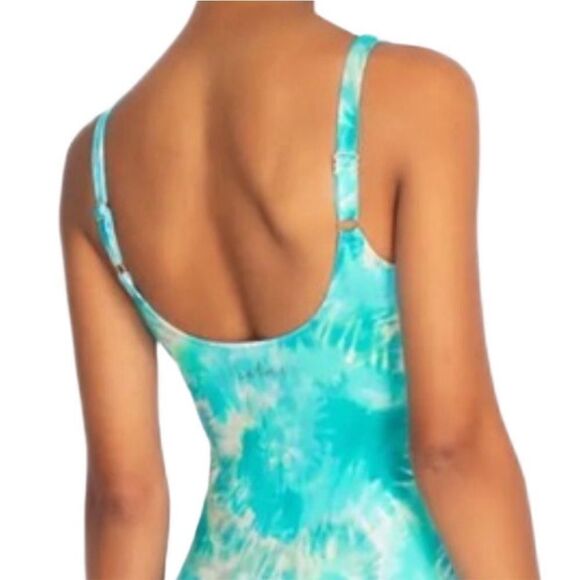 NWT Johnny Was Calme Aqua Keys Turquoise Tie Dye One Piece Tank Swimsuit Large - Picture 4 of 9